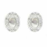 14K White Gold Semi Mount Earrings Setting Oval OV 6X4mm Solid - Syzjewelry